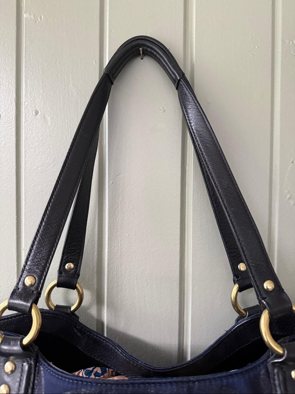 COACH Campbell Metallic Belle Carryall F26246 Navy Blue Black Monogram Tote Bag - Picture 7 of 11